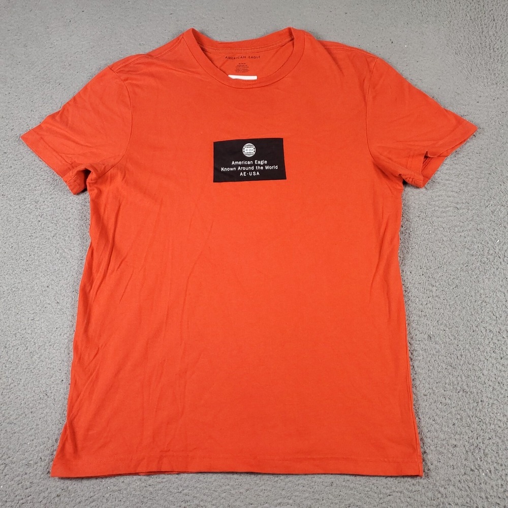 American Eagle T Shirt Mens Medium Orange Short Sleeve Graphic Logo AE-USA